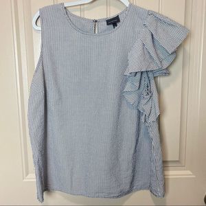 WWW Black Striped Ruffle Shoulder Tank Top Sz L